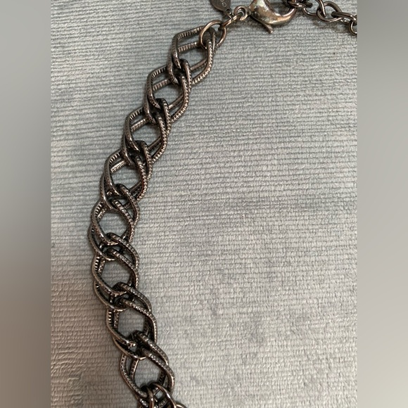 Chico’s bib choker collar style faceted stone topaz/gold, gunmetal chain 15-20” - Picture 6 of 15